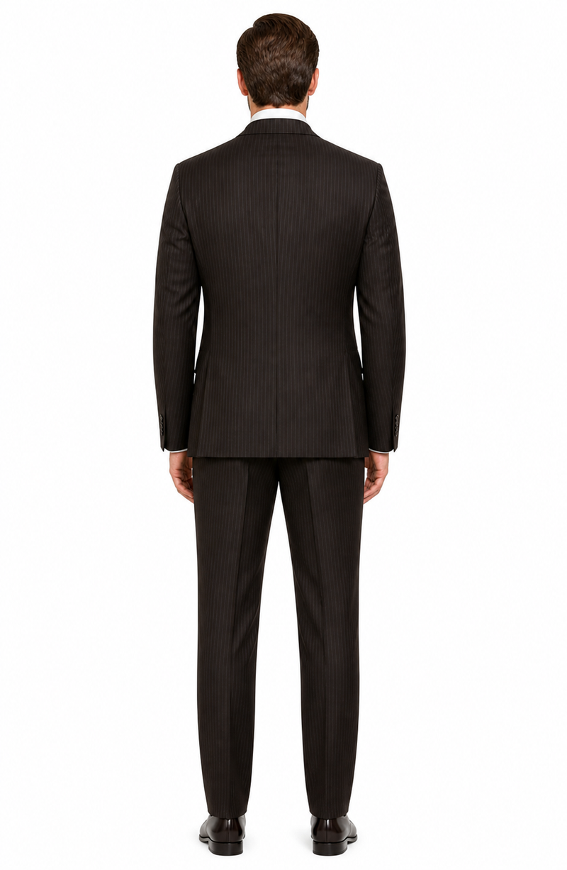 Classic Vested 3 Pieces 2 Button Dark Brown Stripe ~ Pinstripe Men's Suit Discounted Sale