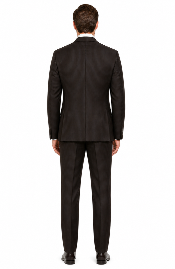 Classic Vested 3 Pieces 2 Button Dark Brown Stripe ~ Pinstripe Men's Suit Discounted Sale