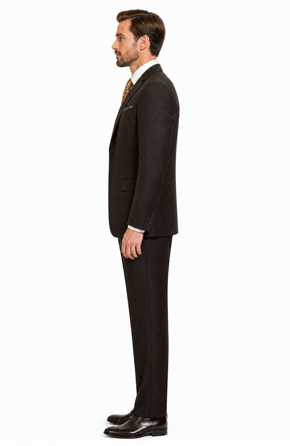 Classic Vested 3 Pieces 2 Button Dark Brown Stripe ~ Pinstripe Men's Suit Discounted Sale