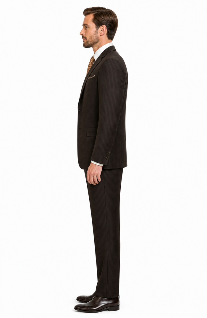 Classic Vested 3 Pieces 2 Button Dark Brown Stripe ~ Pinstripe Men's Suit Discounted Sale