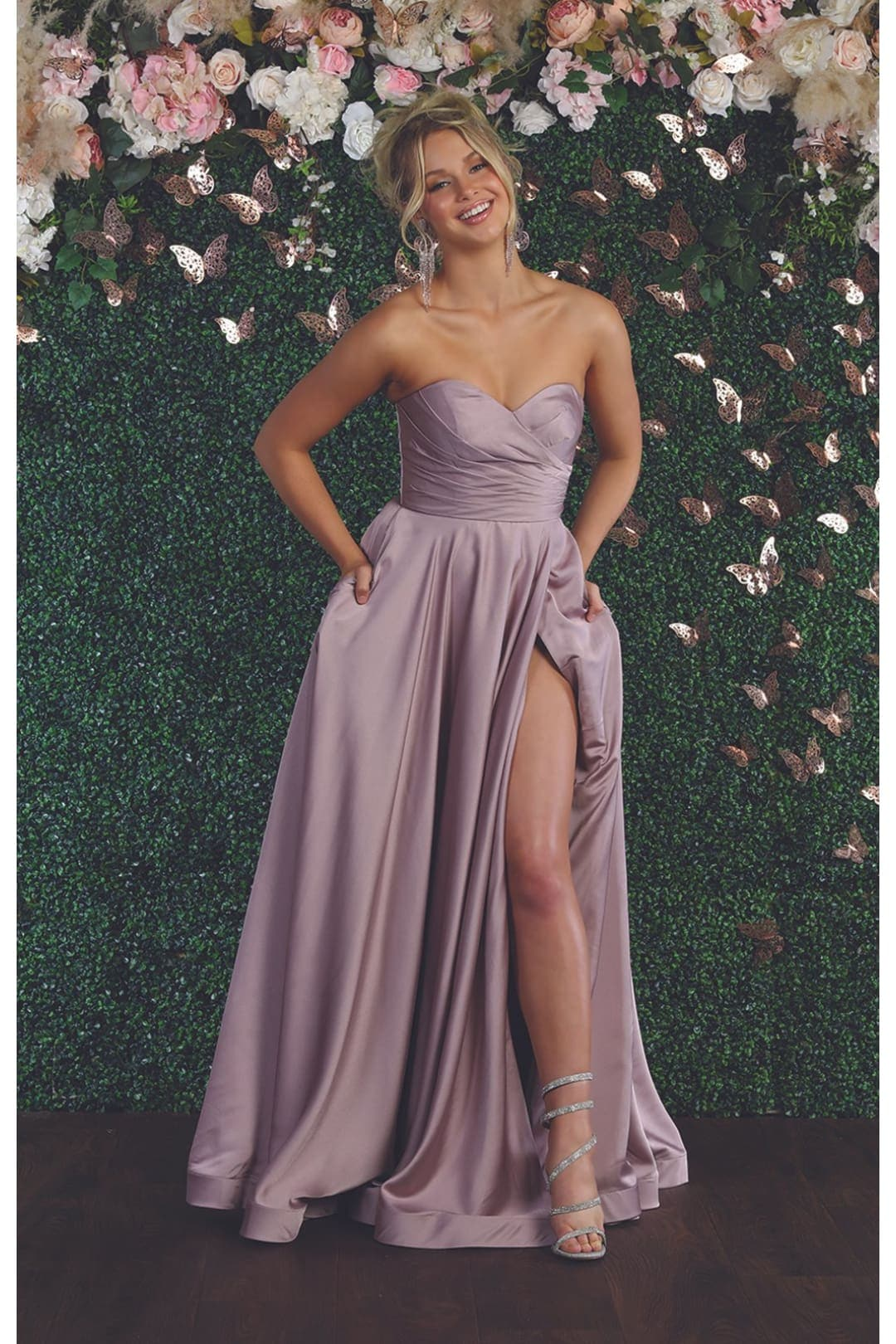 May Queen MQ1846 Strapless A-Line Classy Bridesmaid Satin Dress