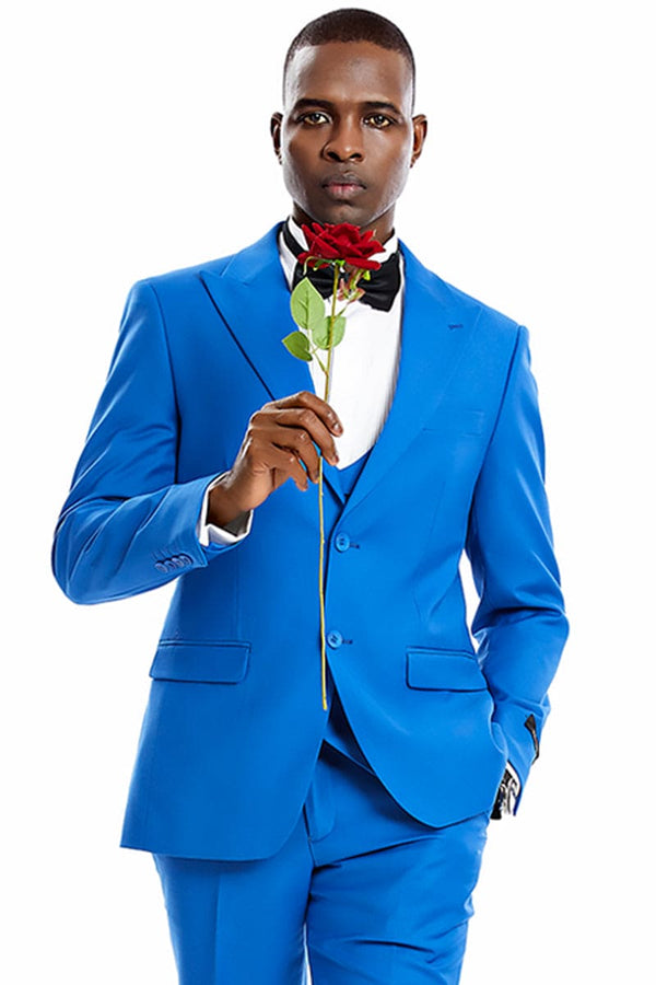 "Royal Blue Men's Wedding & Prom 2025 Suit - Two Button Vested Peak Lapel"