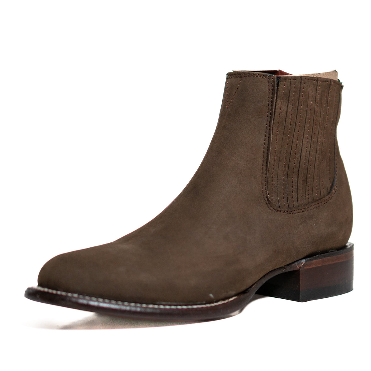 Los Altos Men's Toe Charro Short Boots Oval Nobuck Dark Tabacco - Nobuck Dark Tabacco