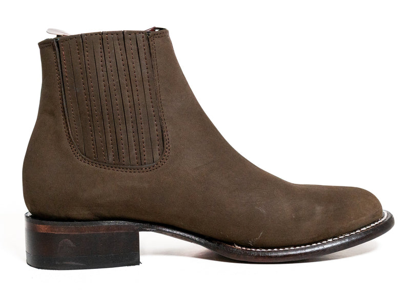 Los Altos Men's Toe Charro Short Boots Oval Nobuck Dark Tabacco - Nobuck Dark Tabacco