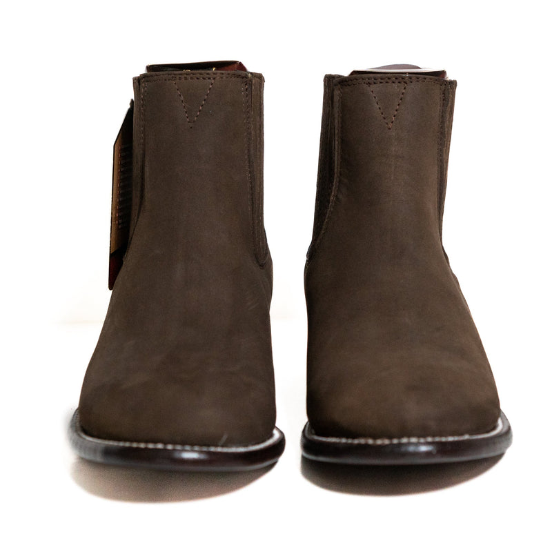 Los Altos Men's Toe Charro Short Boots Oval Nobuck Dark Tabacco - Nobuck Dark Tabacco