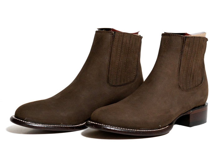 Los Altos Men's Toe Charro Short Boots Oval Nobuck Dark Tabacco - Nobuck Dark Tabacco