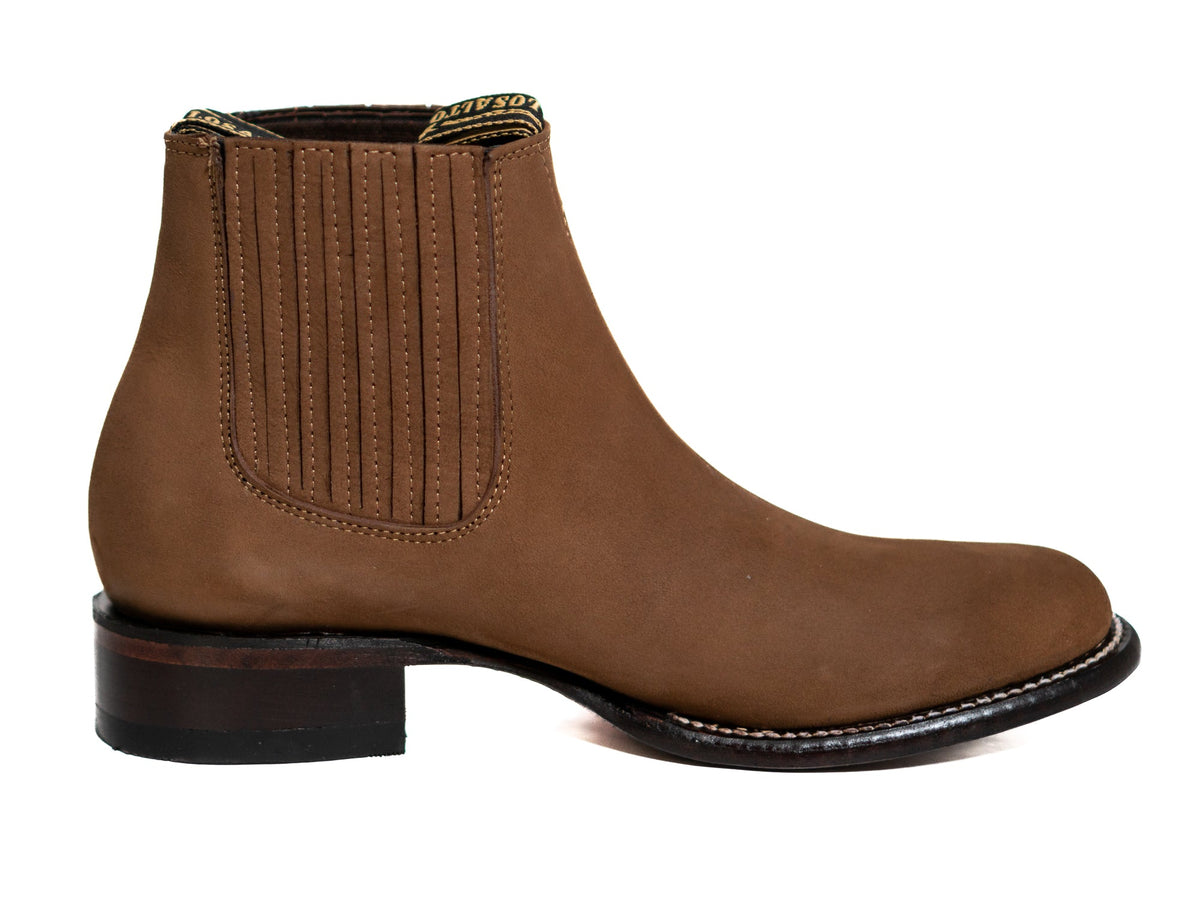 Los Altos Men's Toe Charro Short Boots Oval Nobuck Taupe - Nobuck Taupe