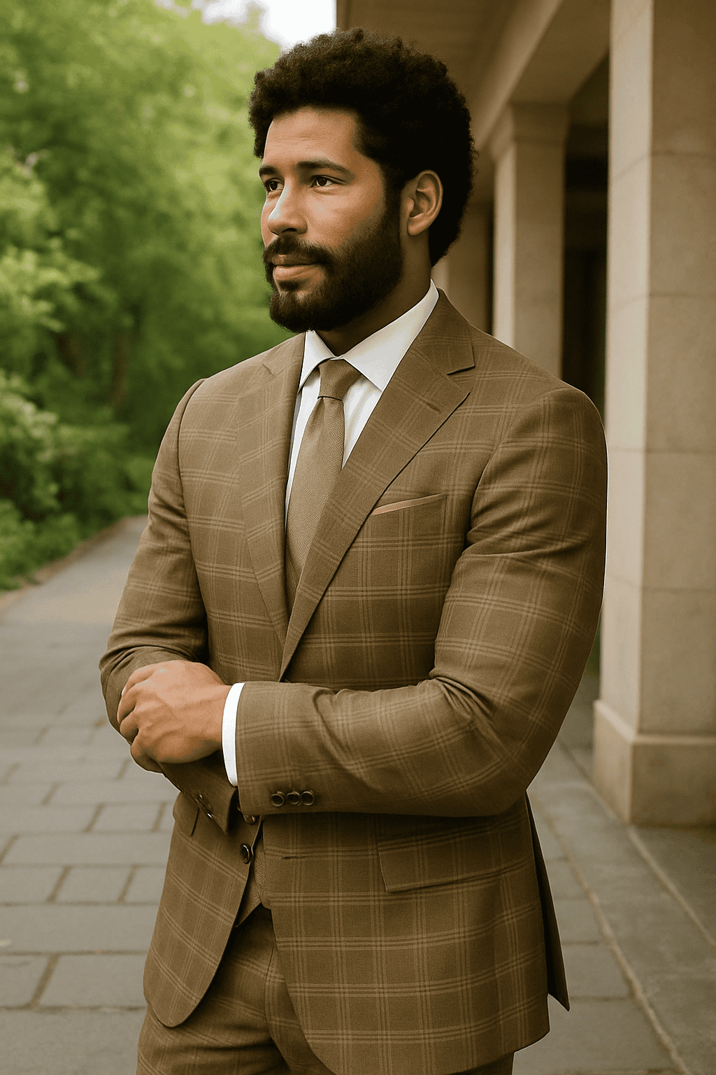 Wool Suit - Italian Made Business Suit by Statement Men's 3 Piece 100% Wool Modern Fit Suit - Sharp Plaid Pattern