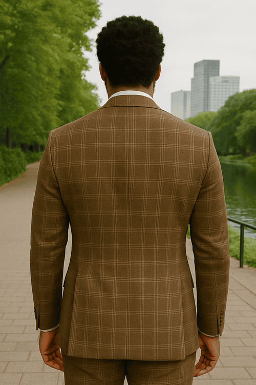 Wool Suit - Italian Made Business Suit by Statement Men's 3 Piece 100% Wool Modern Fit Suit - Sharp Plaid Pattern