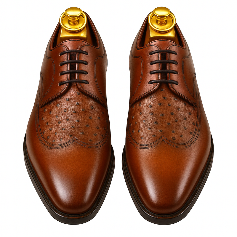 Carrucci Ostrich Embossed Cap Toe Single Monk Strap