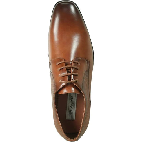 Mens Antique Plain Toe Lace Up Oxford Dress Shoe in Cognac