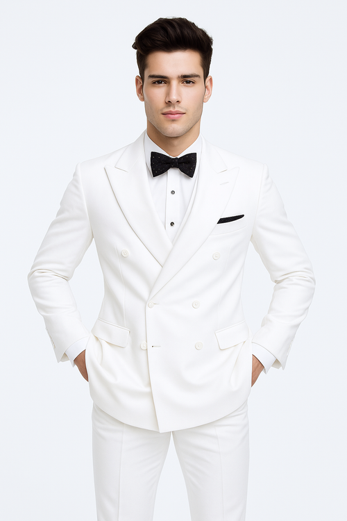 Mens Colonel Sanders White Double Breasted Suit Chest Pocket Costume