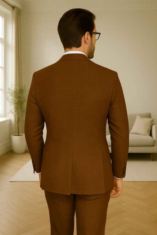 Wool Suit - Italian Made Business Suit by Statement Men's 3 Piece 100% Wool Modern Fit Suit - Micro Checker Pattern