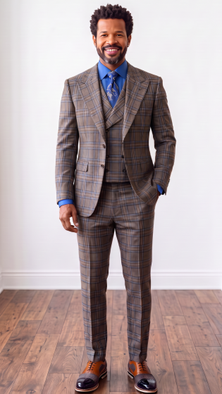 Men's 3-Piece 100% Wool Tailored Fit Plaid Suit – Double-Breasted Vest