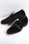 Alberto Nardoni's Lincoln Black Couture 1910 tuxedo shoes: Black velvet, pointed toe, concealed strap. Low, rounded heel. Polished, elegant design.