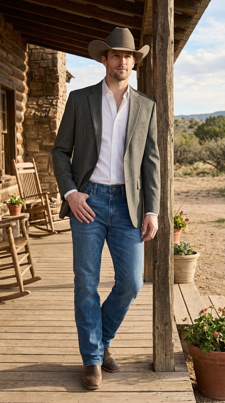 Mens Charcoal Gray Pinstripe Western Blazer – Classic Cowboy Style Jacket for Business, Formal and Smart Casual Wear