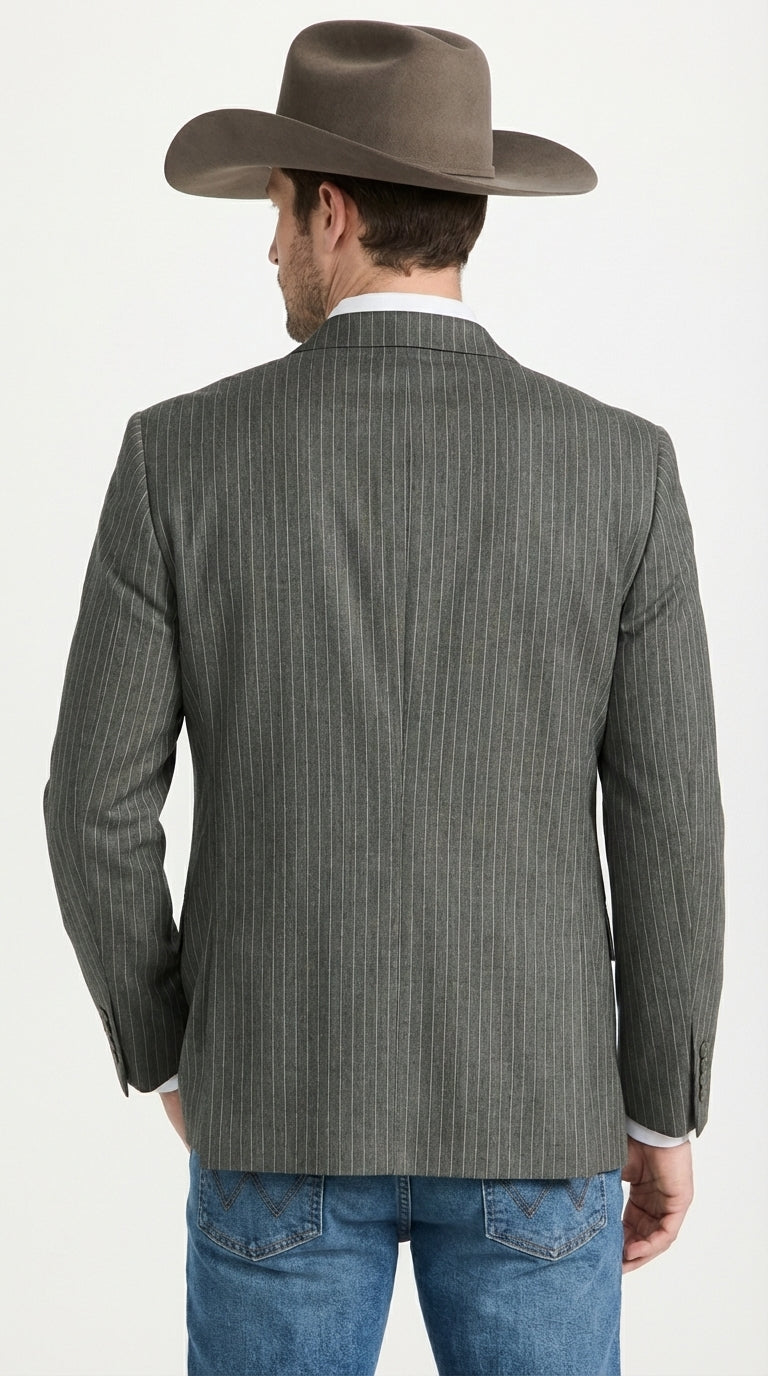 Mens Charcoal Gray Pinstripe Western Blazer – Classic Cowboy Style Jacket for Business, Formal and Smart Casual Wear
