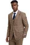 Men's Stacy Adams Vested Modern Fit Houndstooth Glen Plaid Suit in Camel & Green