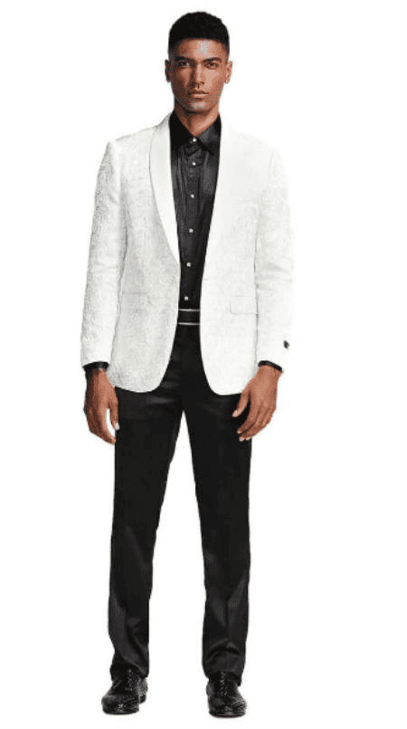 Cream Paisley Blazer - Off White Dinner Jacket - Ivory Sport Coat - AlbertoNardoniStore