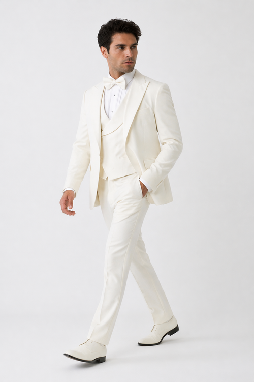 Cream Suit - Ivory Tuxedo - Off White Paisley Suit - Floral Tuxedo -  Wedding Tuxedo