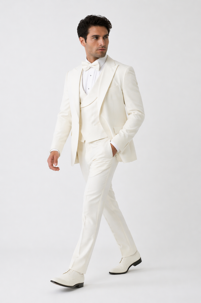 Cream Suit - Ivory Tuxedo - Off White Paisley Suit - Floral Tuxedo - Wedding Tuxedo