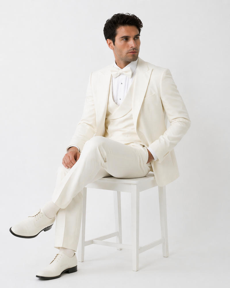 Cream Suit - Ivory Tuxedo - Off White Paisley Suit - Floral Tuxedo - Wedding Tuxedo