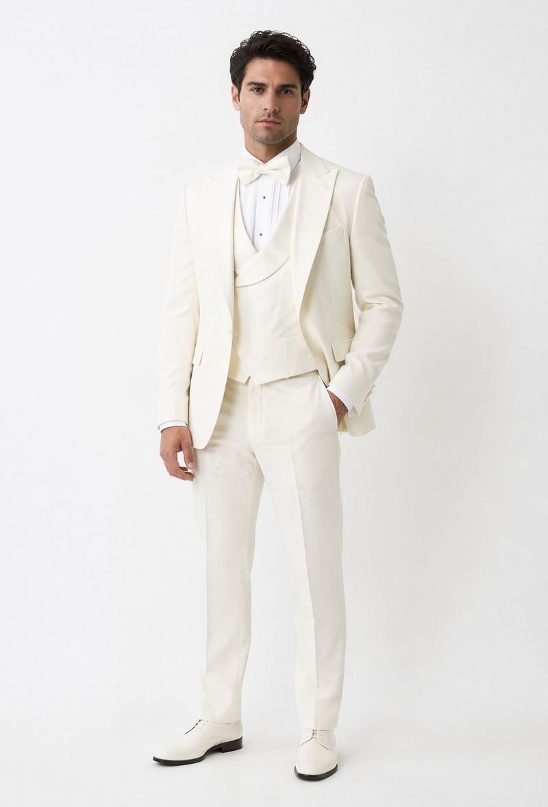 Cream Suit - Ivory Tuxedo - Off White Paisley Suit - Floral Tuxedo - Wedding Tuxedo