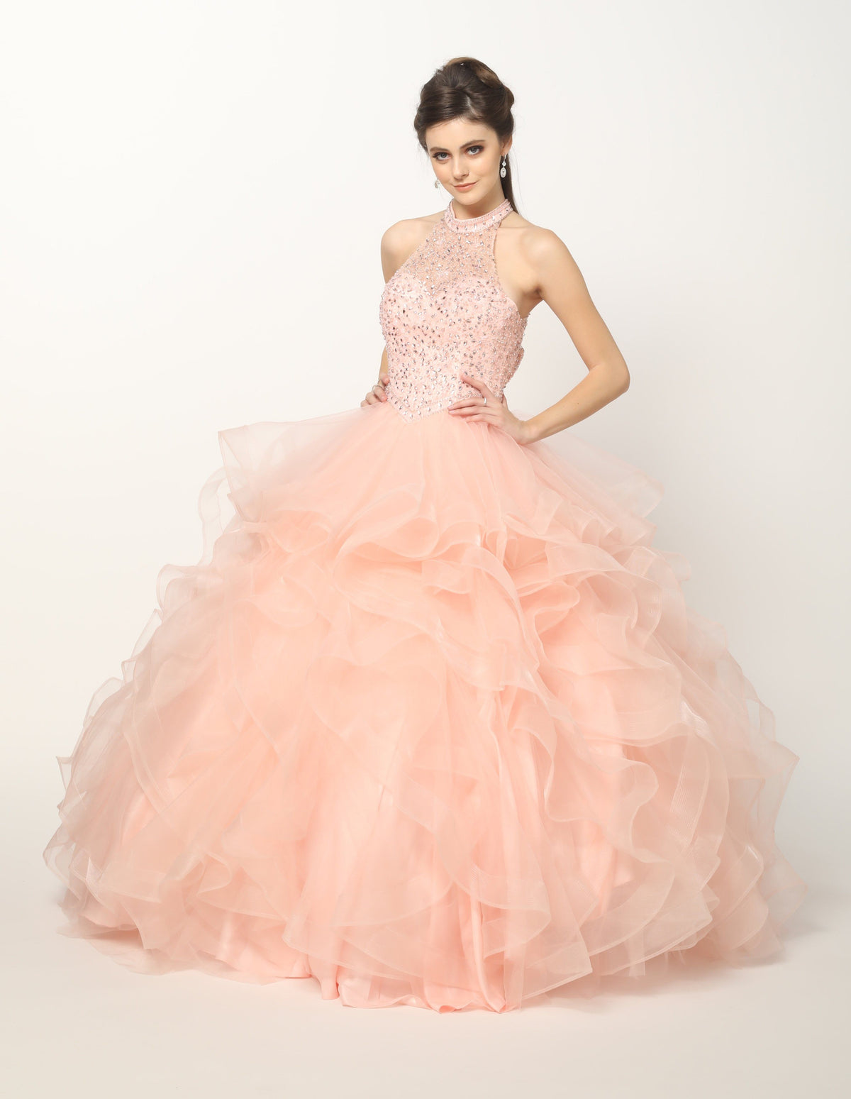 Juliet 1420 Crystal-Beaded Quinceanera Dress Tulle High Neck Ball Gown
