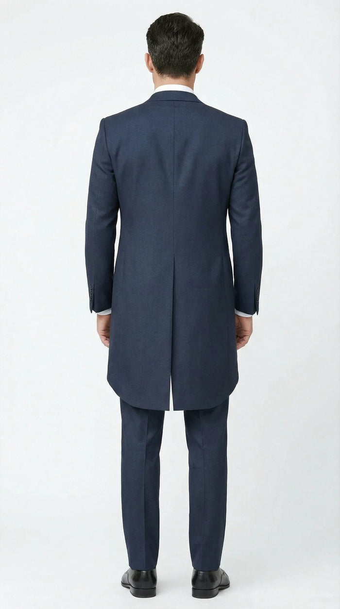 Men’s Navy Blue Three-Piece Formal Suit – Cutaway Blazer and Trousers for Wedding Tailcoat