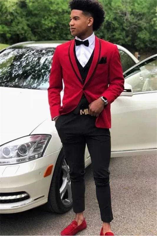 Carson Red One Button Slim Fit Prom Outfits for Guys