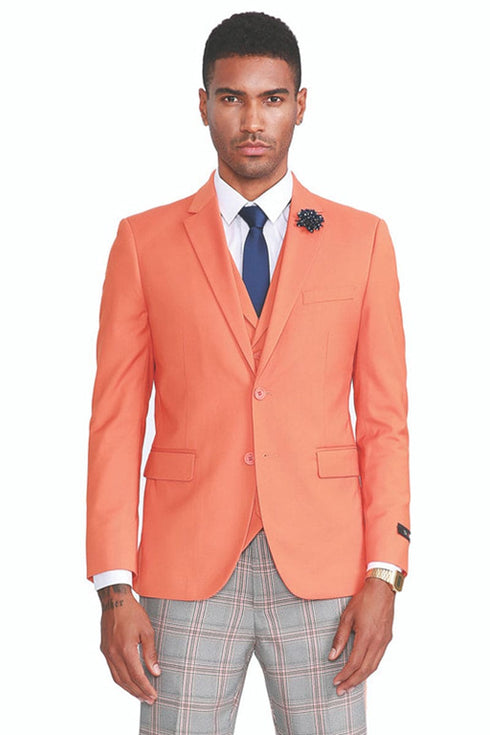 "Orange Men's Summer Suit   Plaid Pants - Two Button Vested Style"