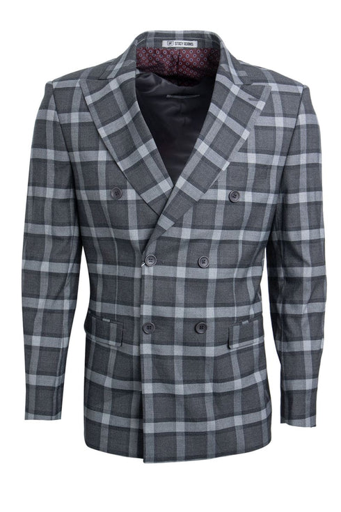 Mens Stacy Adams Suit -Stacy Adams Suit Men's Double Breasted Suit - Black & Grey Windowpane Plaid