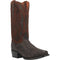 Dan Post Men's Kingly boots: brown suede/dark caiman belly. Square toe, tall shaft with stitching, and a slightly raised heel. Seamless material integration.
