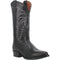 Dan Post Men's Winston boots: Genuine lizard leather, black with textured finish. Intricate stitched shaft, round toe, slight heel. Pull tabs aid wear. Structured silhouette.
