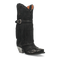 Dan Post Women's Bed of Roses boots: Black leather with a suede-like upper, fringe, and studs. Snip toe and slightly elevated heel with a metallic finish.
