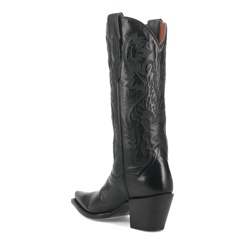 Dan Post Women's Maria boots: Tall, fitted black leather shaft with embossed detail. Snip toe, block heel for stability.
