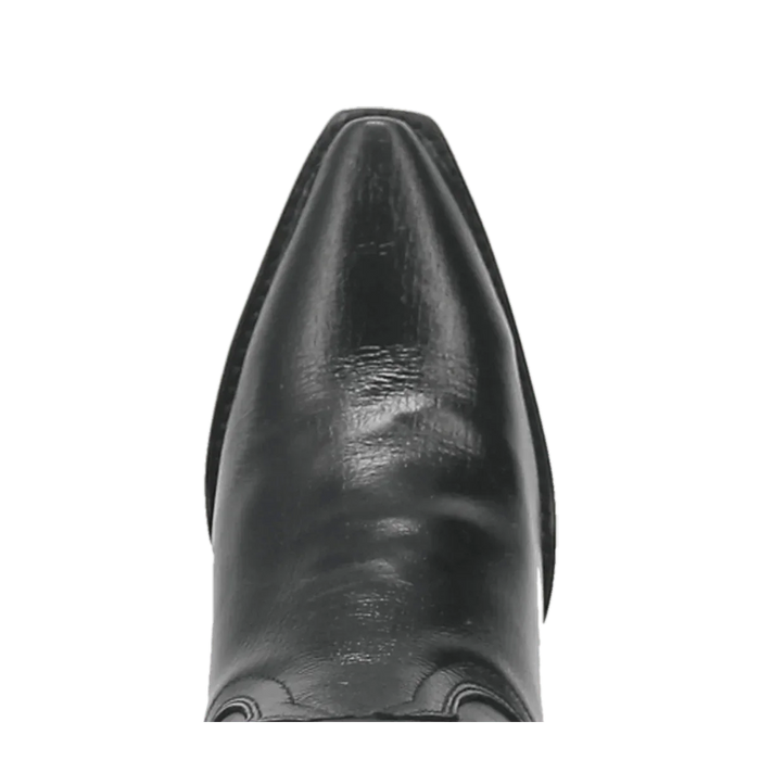 Dan Post Women's Maria boots. Black, snip-toe, leather. Glossy finish with streamlined silhouette and visible stitching.
