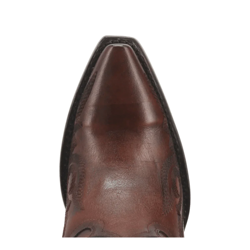 Dan Post Seductress boots: Women's tall boots in chestnut brown leather. Snip toe design with embossed side detailing. Stylish and durable.
