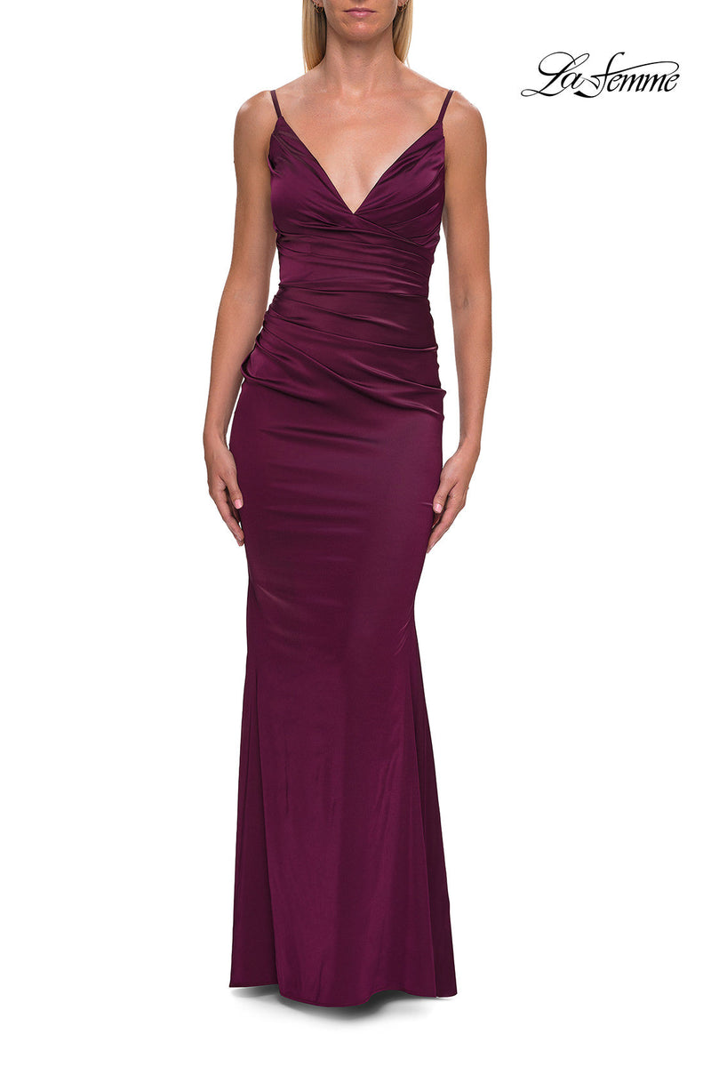 La Femme 33421 V-Neck Spaghetti Strap Prom Gown