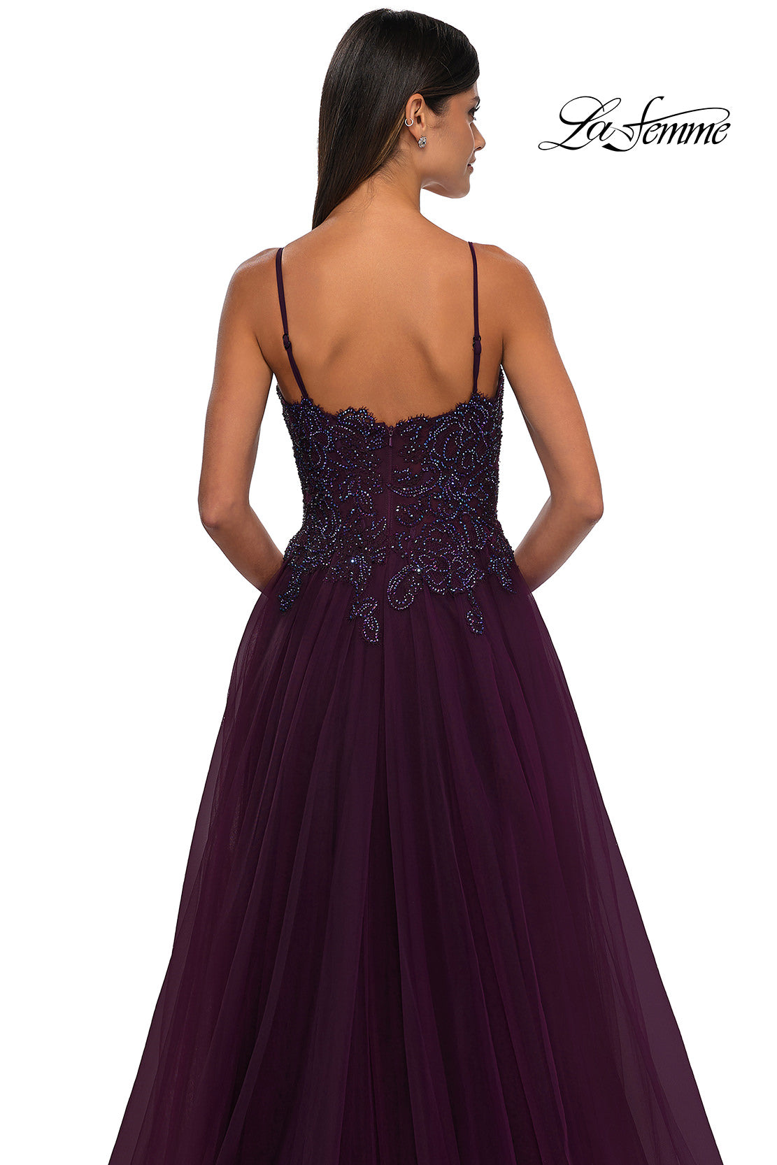 La Femme 32646 Lace Applique Sleeveless Prom Gown