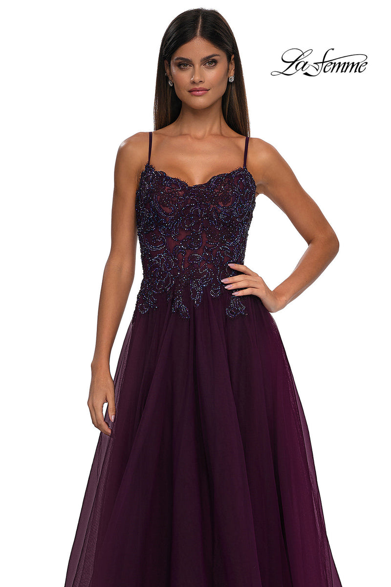 La Femme 32646 Lace Applique Sleeveless Prom Gown