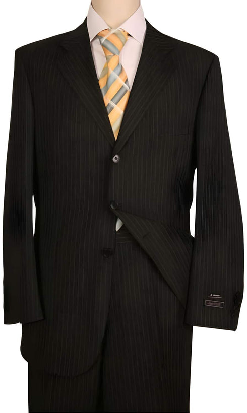 Dark Color Black Almost Very Dark Gray Wiht Light Gray Worsted Wool Fabric Three Buttons Pinstripe Suits For Men