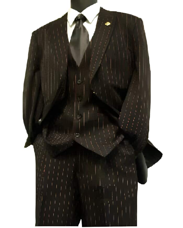 Buy Burgundy Regular Fit 3 Piece Suit 2 Button Gangster Stripe online –  Suits99