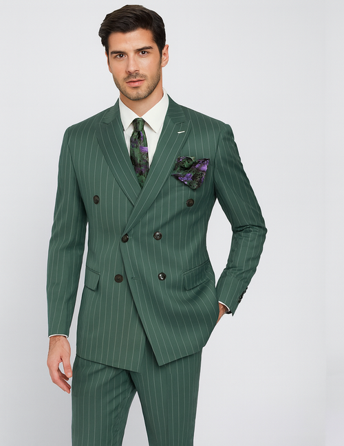 Dark Green Pinstripe Suit - Green Stripe Suit