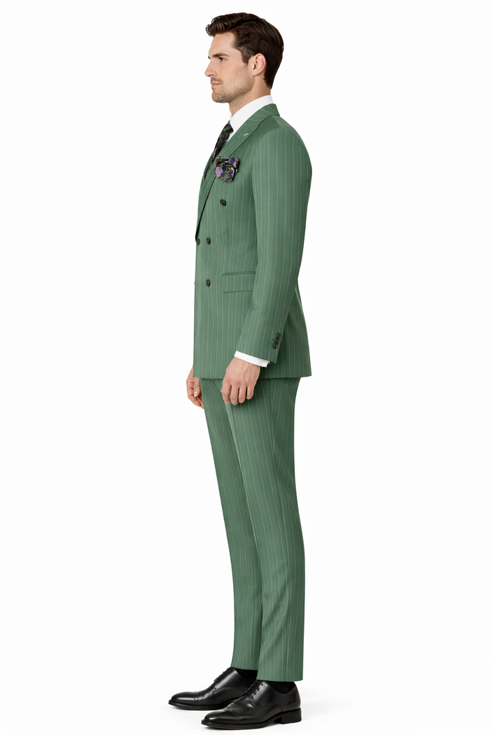 Dark Green Pinstripe Suit - Green Stripe Suit