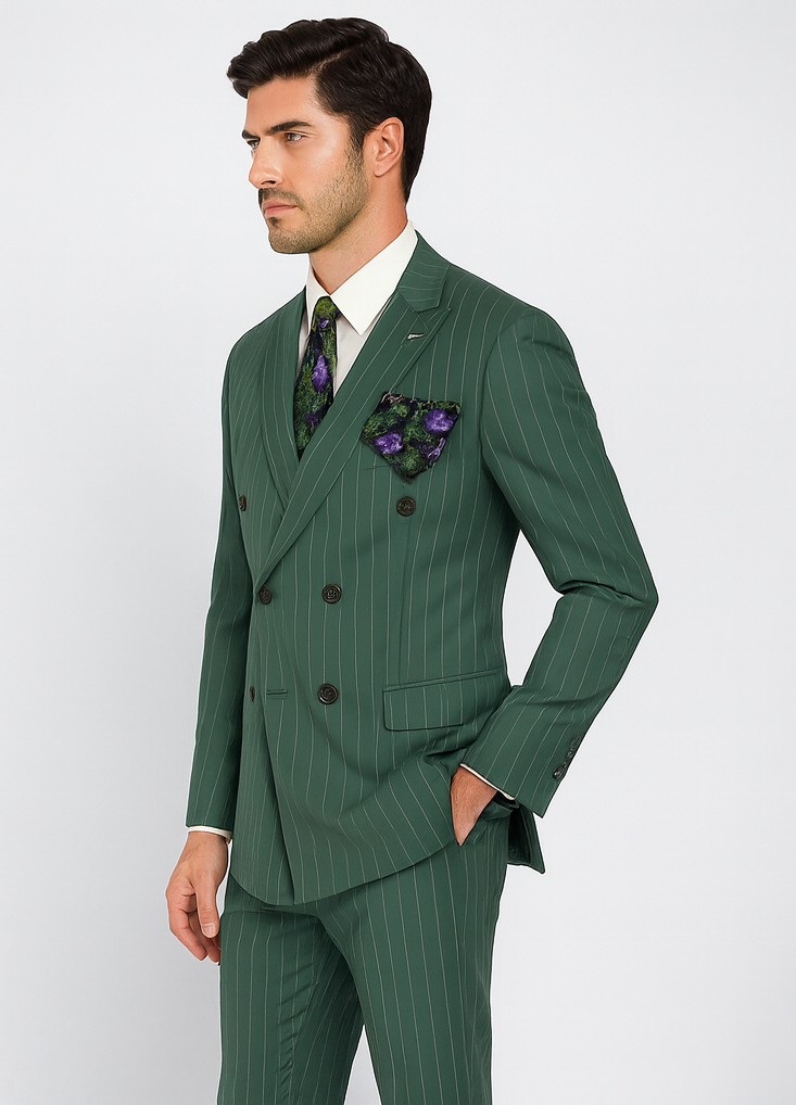 Dark Green Pinstripe Suit - Green Stripe Suit