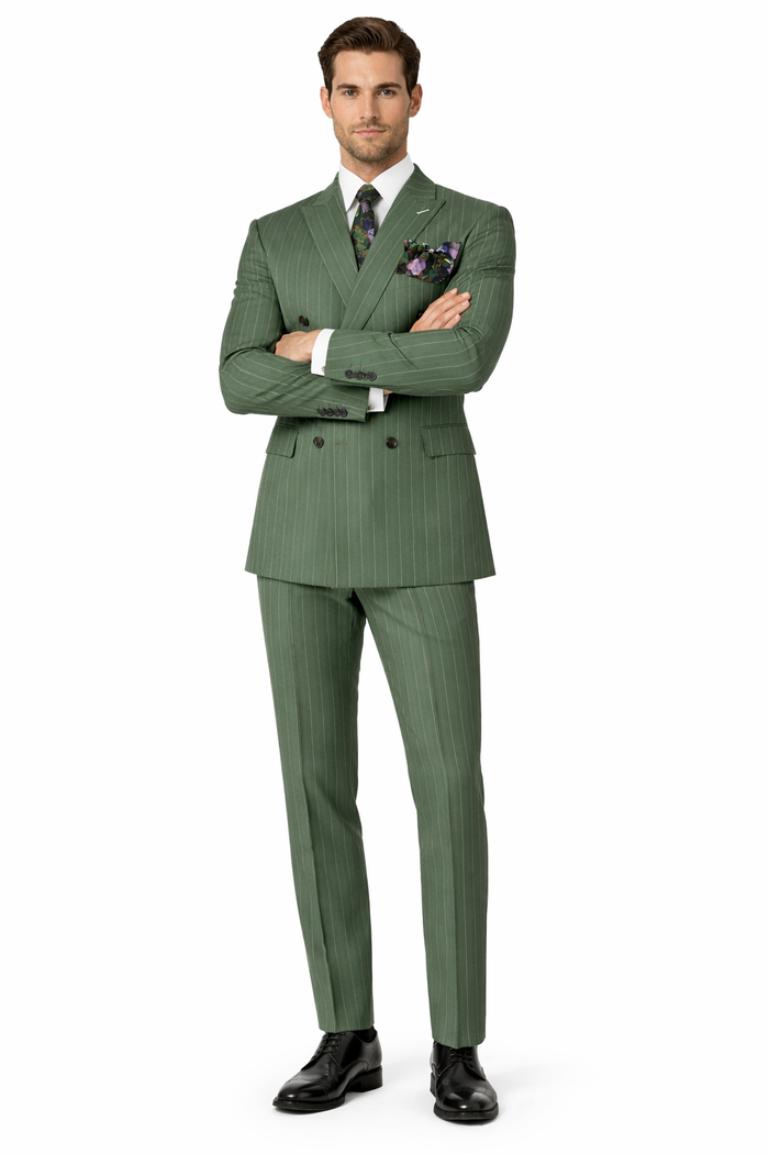 Dark Green Pinstripe Suit - Green Stripe Suit