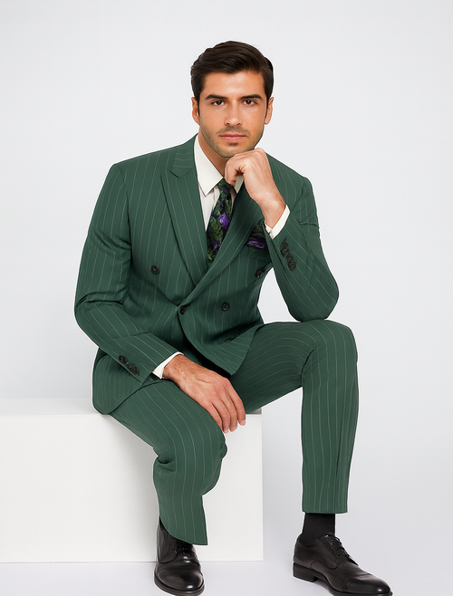 Dark Green Pinstripe Suit - Green Stripe Suit