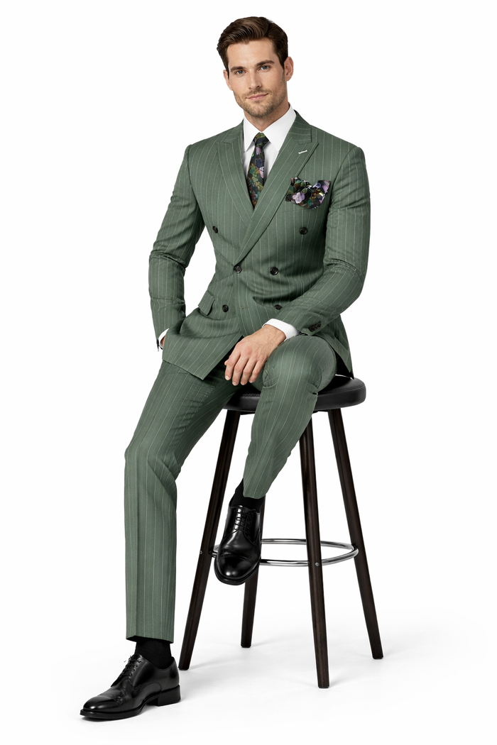 Dark Green Pinstripe Suit - Green Stripe Suit
