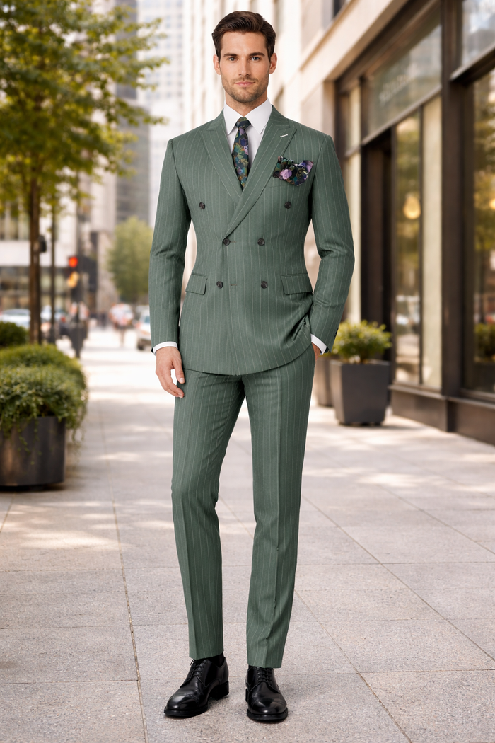 Dark Green Pinstripe Suit - Green Stripe Suit